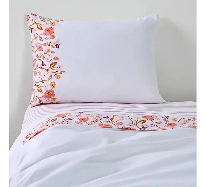 SABANAS PARA CAMA DE 1 PLAZA CON DISEÑO TROPICAL CORAL Y 144 HILOS - 1
