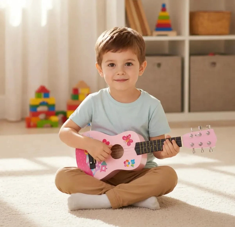 GUITARRA DIDACTICA DE MADERA PARA NIÑOS ROSADA - 2