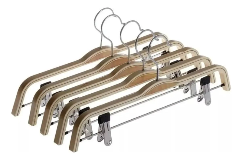 PACK DE 30 COLGADORES DE MADERA CON PINZA PARA PANTALONES - 1