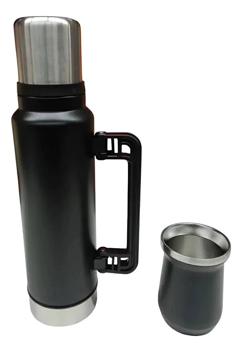 JUEGO DE TERMOS Y VASO MATE NEGRO 1300ML PARA BEBIDAS - 1