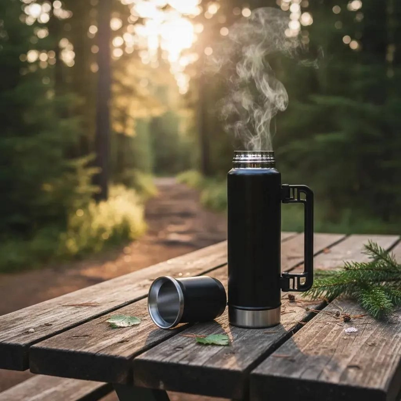 JUEGO DE TERMOS Y VASO MATE NEGRO 1300ML PARA BEBIDAS - 3