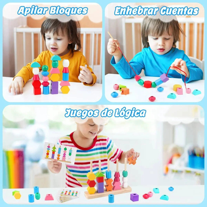 JUGUETE DE MADERA PARA APILAR Y ENSARTAR CUENTAS DE COLORES - 5