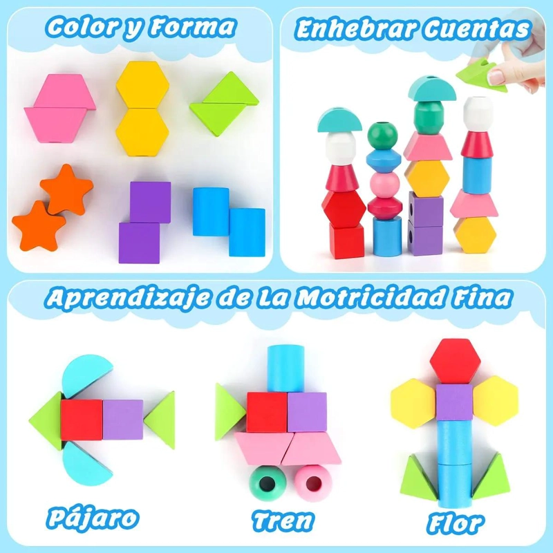JUGUETE DE MADERA PARA APILAR Y ENSARTAR CUENTAS DE COLORES - 7