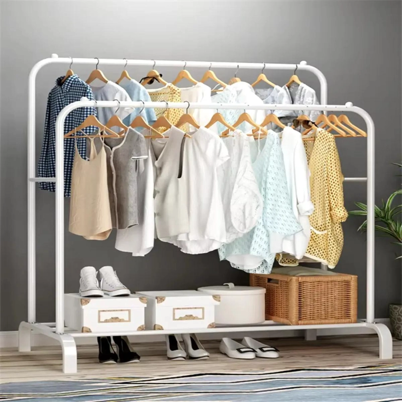 PERCHERO COLGADOR DE ROPA DE ACERO INOXIDABLE CON ESTANTES - 3