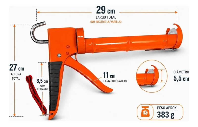 PISTOLA APLICADORA METALICA PROFESIONAL PARA SILICONA Y SELLADORES - 6