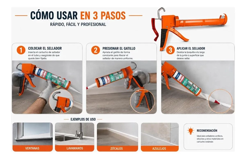 PISTOLA APLICADORA METALICA PROFESIONAL PARA SILICONA Y SELLADORES - 7