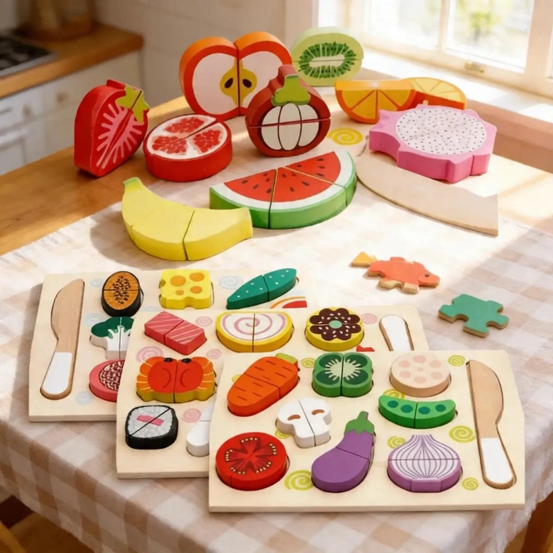 JUGUETE DE MADERA PARA CORTAR FRUTAS Y VERDURAS 19 PIEZAS - 1