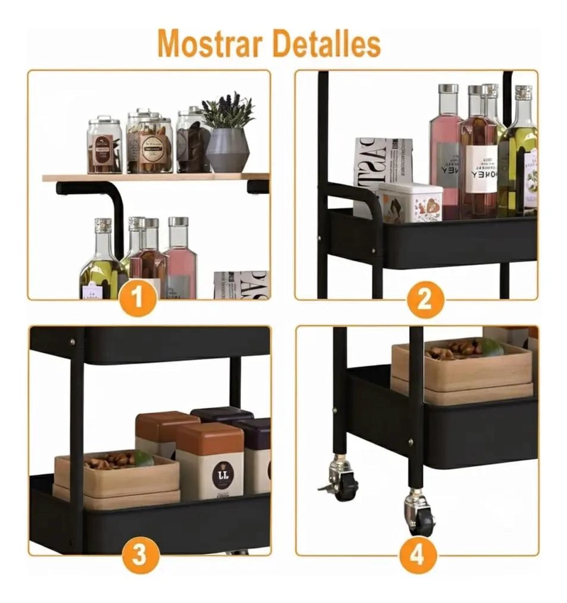 CARRITO ORGANIZADOR METALICO DE TRES NIVELES CON RUEDAS - 5