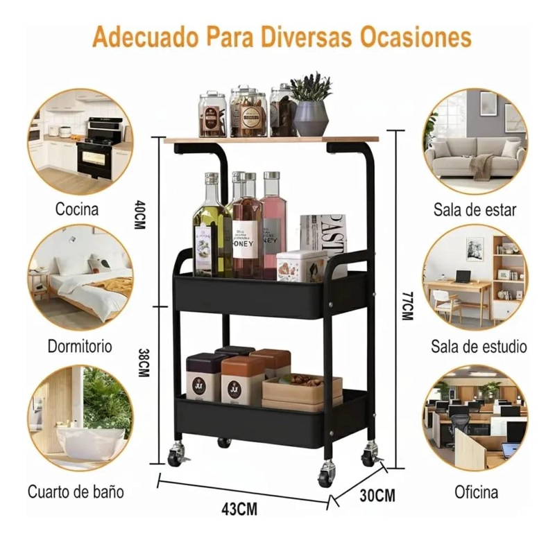 CARRITO ORGANIZADOR METALICO DE TRES NIVELES CON RUEDAS - 6