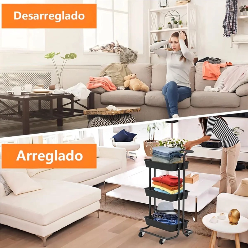 CARRO ORGANIZADOR DE 3 NIVELES CON RUEDAS PARA ALMACENAMIENTO - 4