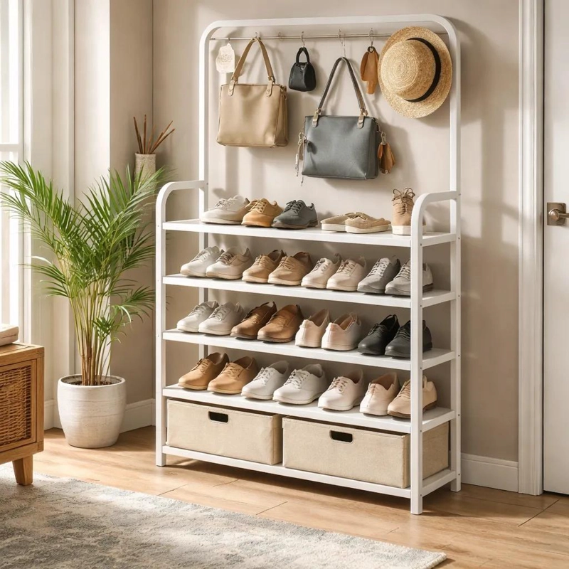 ZAPATERA VERTICAL CON PERCHERO MULTIUSO PARA EL HOGAR - 1