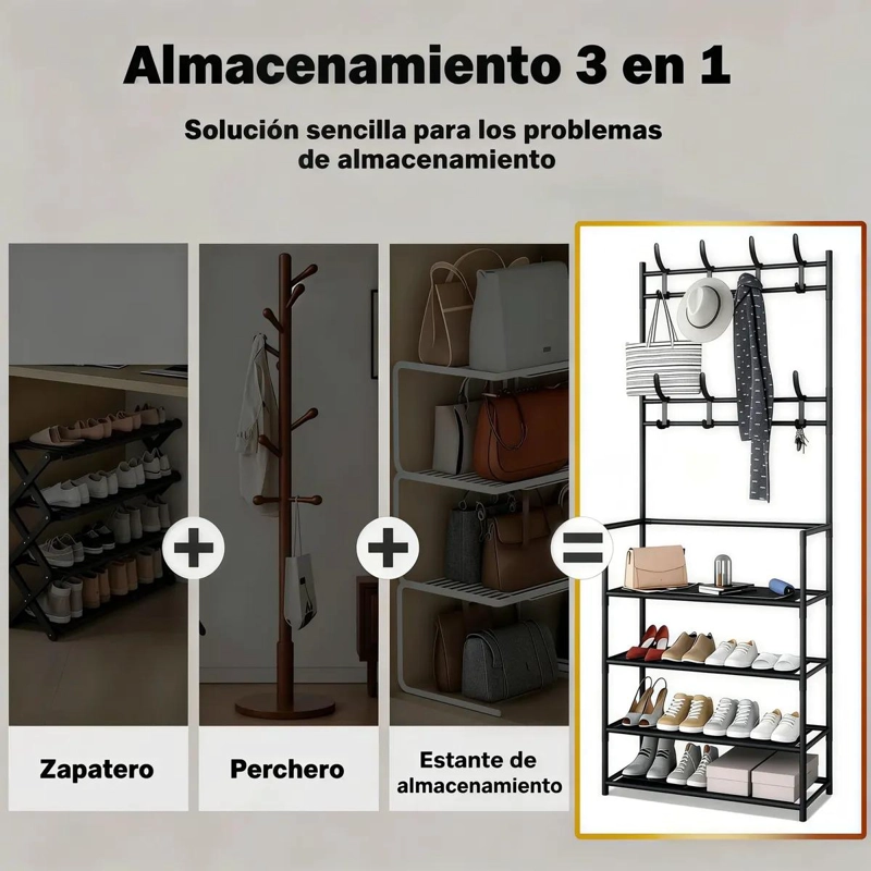 ORGANIZADOR MULTIFUNCIONAL PARA ZAPATOS Y PERCHERO DE ENTRADA - 3