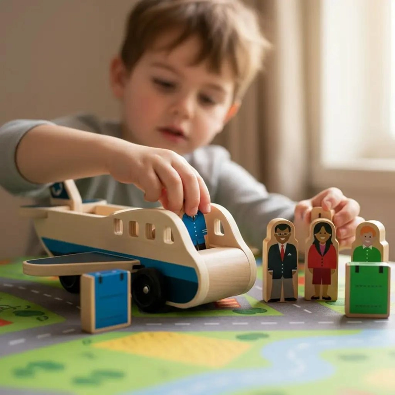 AVION DE MADERA DIDACTICO PARA NIÑOS CON BLOQUES DE CONSTRUCCION - 1
