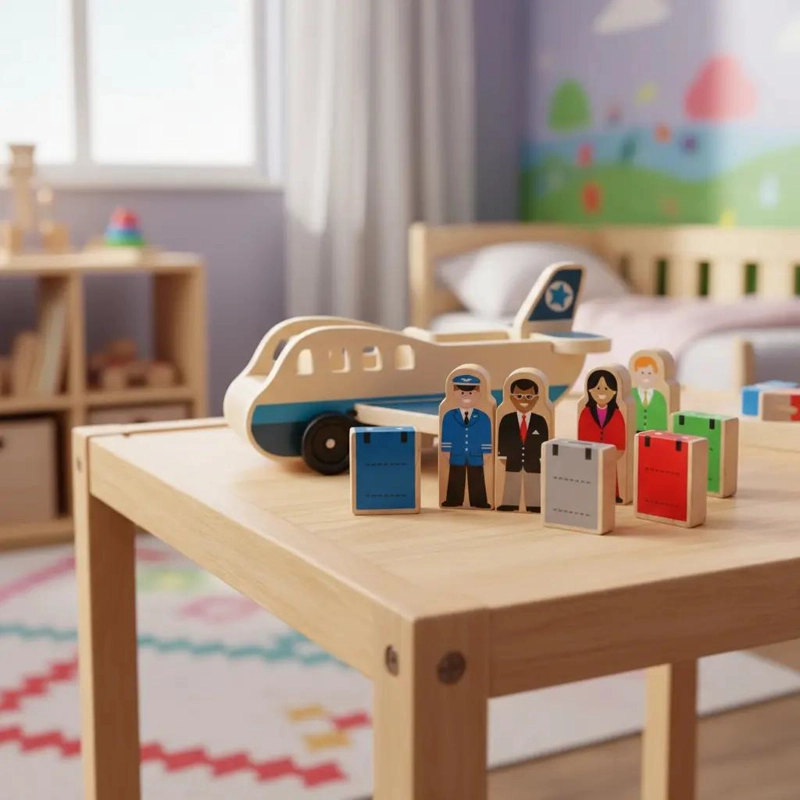 AVION DE MADERA DIDACTICO PARA NIÑOS CON BLOQUES DE CONSTRUCCION - 2