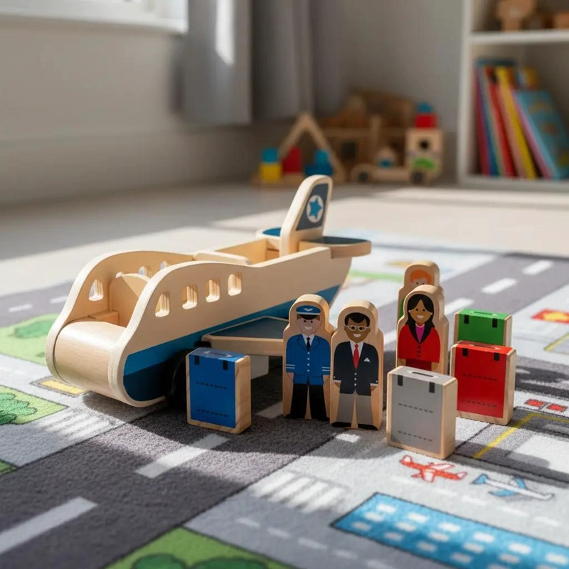 AVION DE MADERA DIDACTICO PARA NIÑOS CON BLOQUES DE CONSTRUCCION - 3