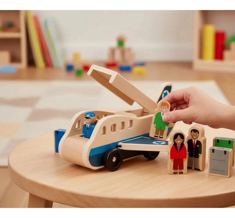 AVION DE MADERA DIDACTICO PARA NIÑOS CON BLOQUES DE CONSTRUCCION - 7