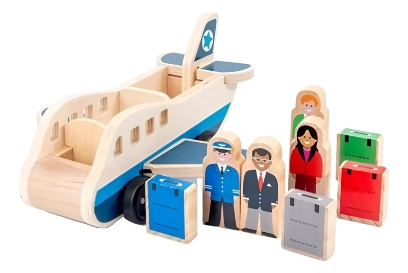 AVION DE MADERA DIDACTICO PARA NIÑOS CON BLOQUES DE CONSTRUCCION - 9