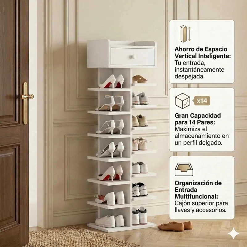 ZAPATERO ORGANIZADOR ESTANTE PARA 16 PARES DE ZAPATOS COLOR BLANCO - 4