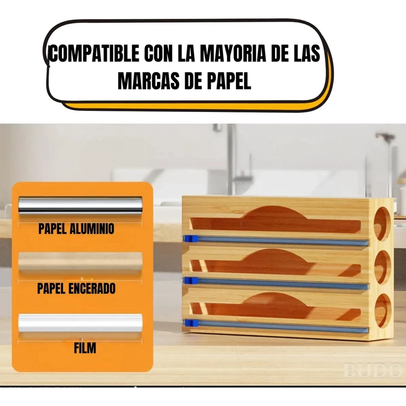 DISPENSADOR DE PAPEL MULTIFUNCIONAL DE BAMBU PARA COCINA - 8