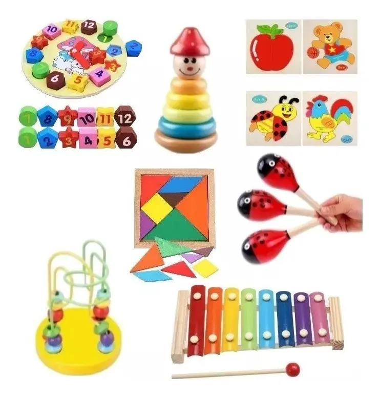 JUGUETES DIDACTICOS DE MADERA PARA BEBE S ESTIMULACION PACK 10 - 1