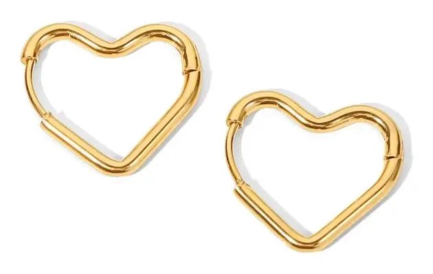 AROS PENDIENTES ARGOLLA CORAZONES EN ORO 18KT BAÑADO - 1
