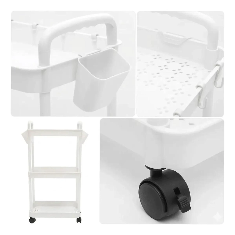 CARRITO ORGANIZADOR RODANTE DE PLASTICO 3 NIVELES COLOR BLANCO - 2
