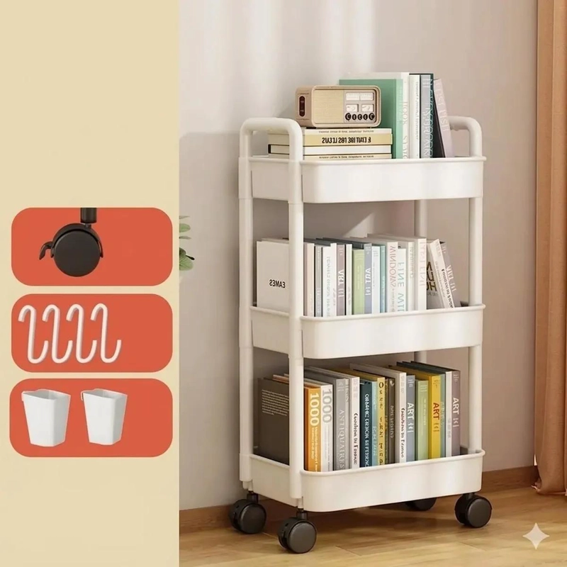 CARRITO ORGANIZADOR RODANTE DE PLASTICO 3 NIVELES COLOR BLANCO - 3