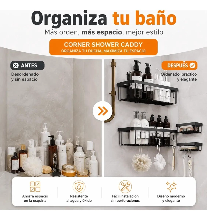 SET DE 5 REPISAS ORGANIZADORAS PARA DUCHA EN COLOR NEGRO - 4