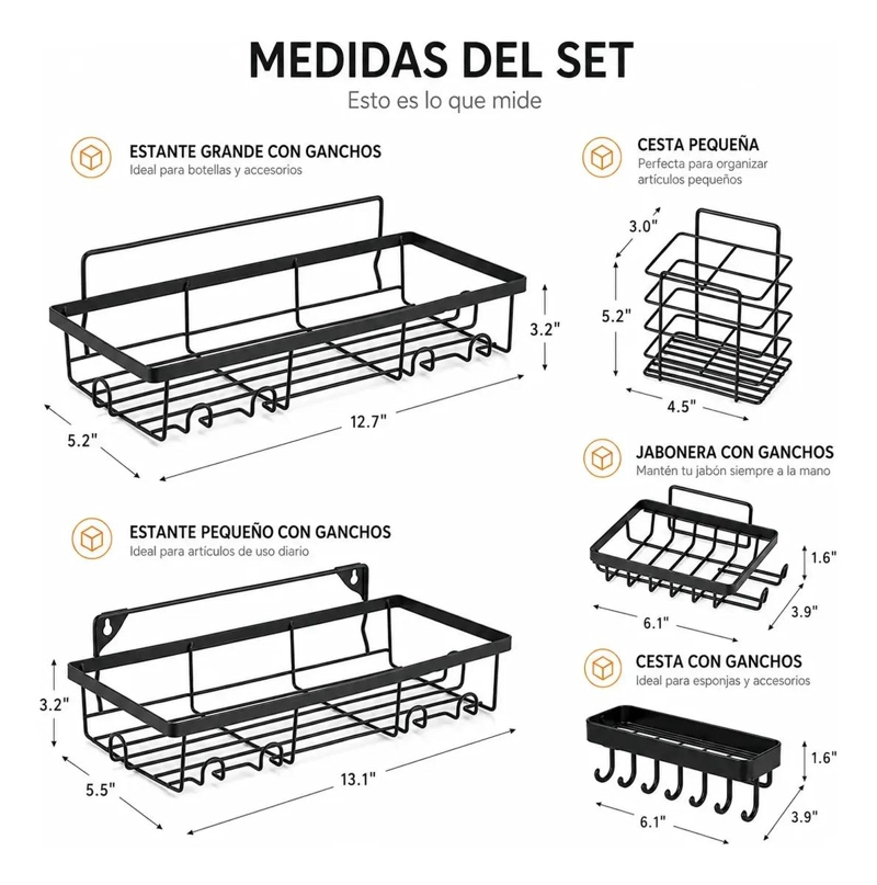 SET DE 5 REPISAS ORGANIZADORAS PARA DUCHA EN COLOR NEGRO - 6