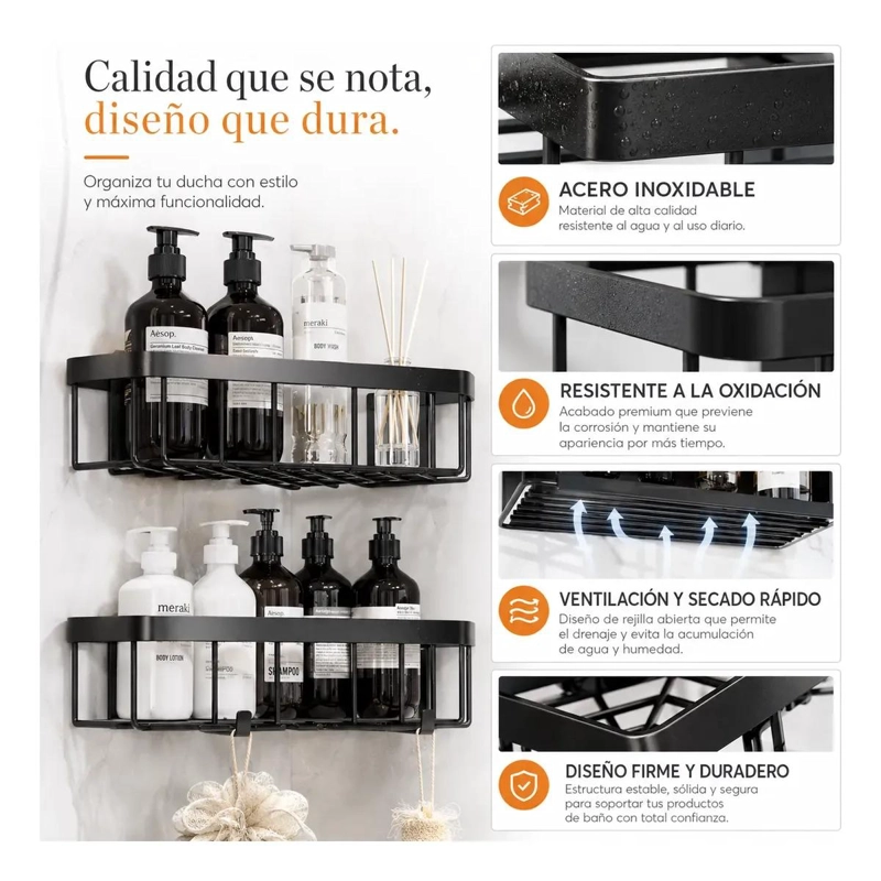 SET DE 5 REPISAS ORGANIZADORAS PARA DUCHA EN COLOR NEGRO - 7