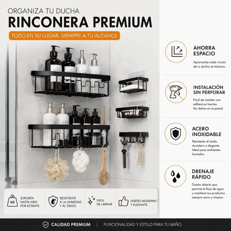SET DE 5 REPISAS ESQUINERA PARA DUCHA COLOR NEGRO - 2
