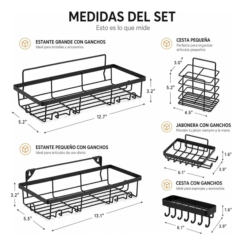 SET DE 5 REPISAS ESQUINERA PARA DUCHA COLOR NEGRO - 5