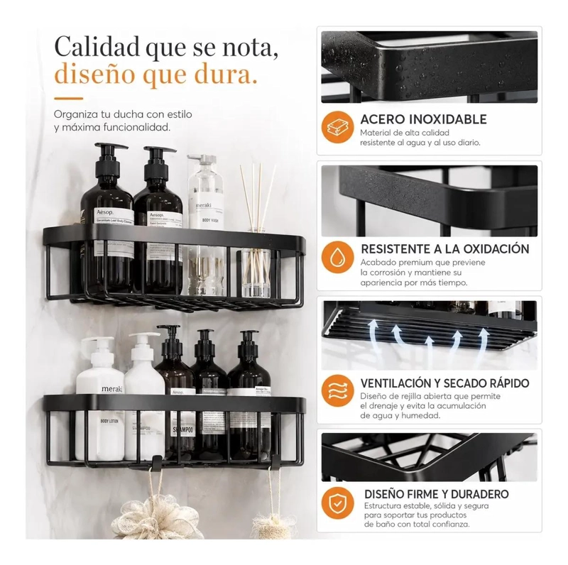 SET DE 5 REPISAS ESQUINERA PARA DUCHA COLOR NEGRO - 6