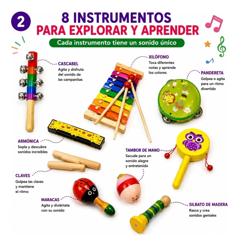 SET DE 8 INSTRUMENTOS MUSICALES DE MADERA PARA NIÑOS - 4
