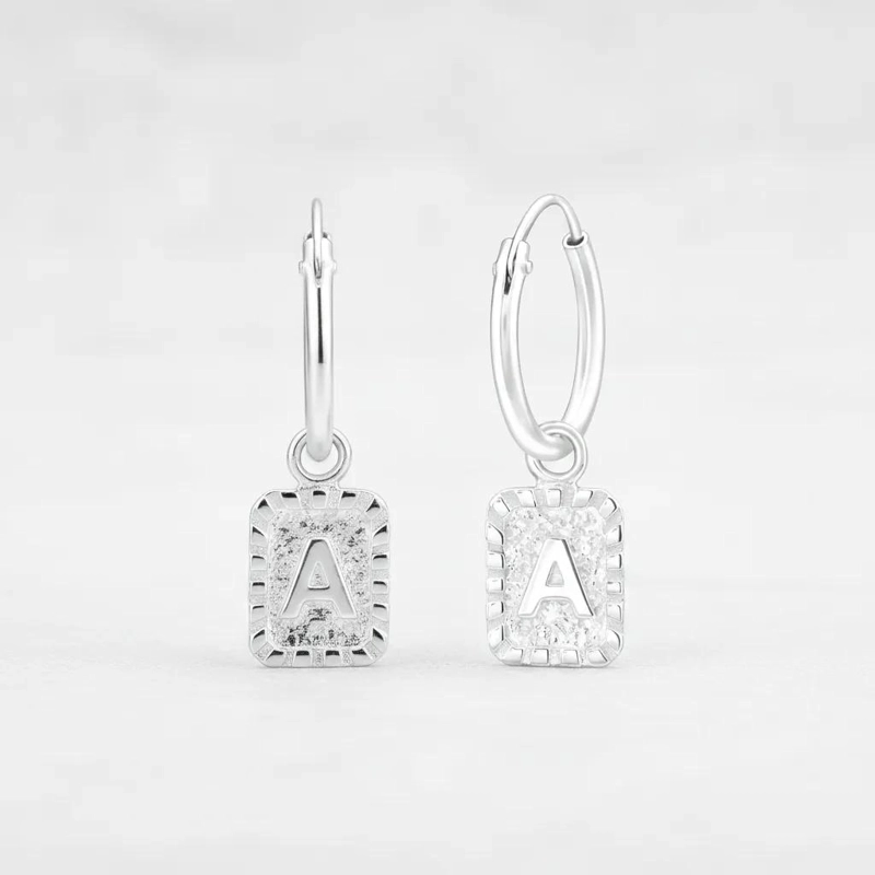 AROS DE PLATA CON LETRA A COLGANTE PARA EL DIA DEL AMOR - 5