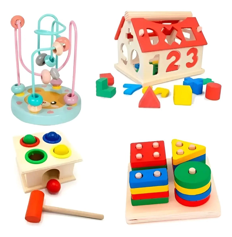 PACK DE 4 JUGUETES DIDACTICOS DE MADERA PARA NIÑOS - 1