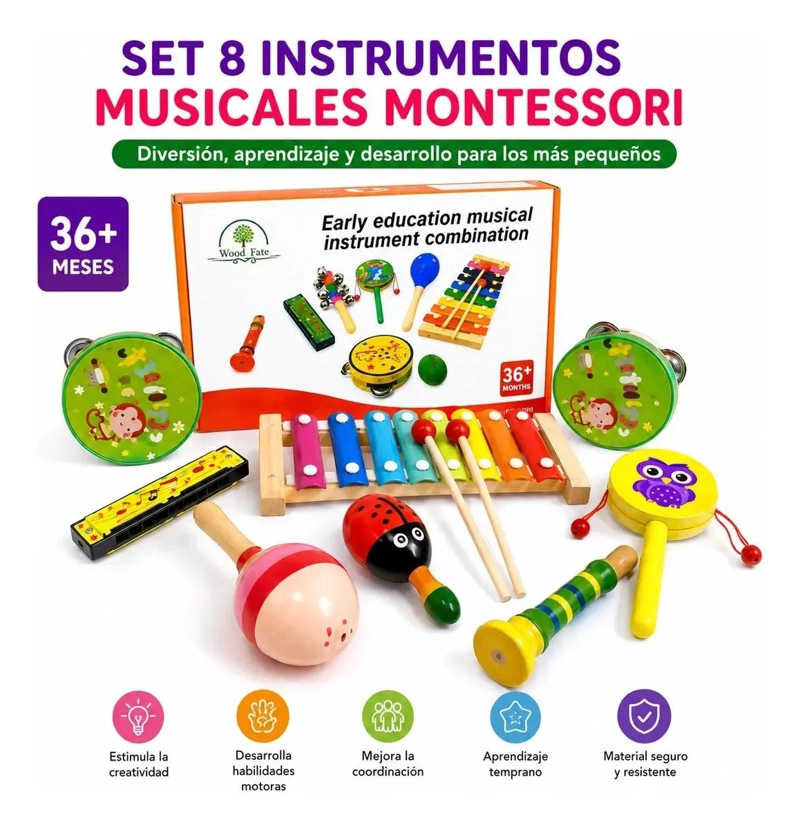 SET MUSICAL DE MADERA CON 8 INSTRUMENTOS PARA NIÑOS - 4