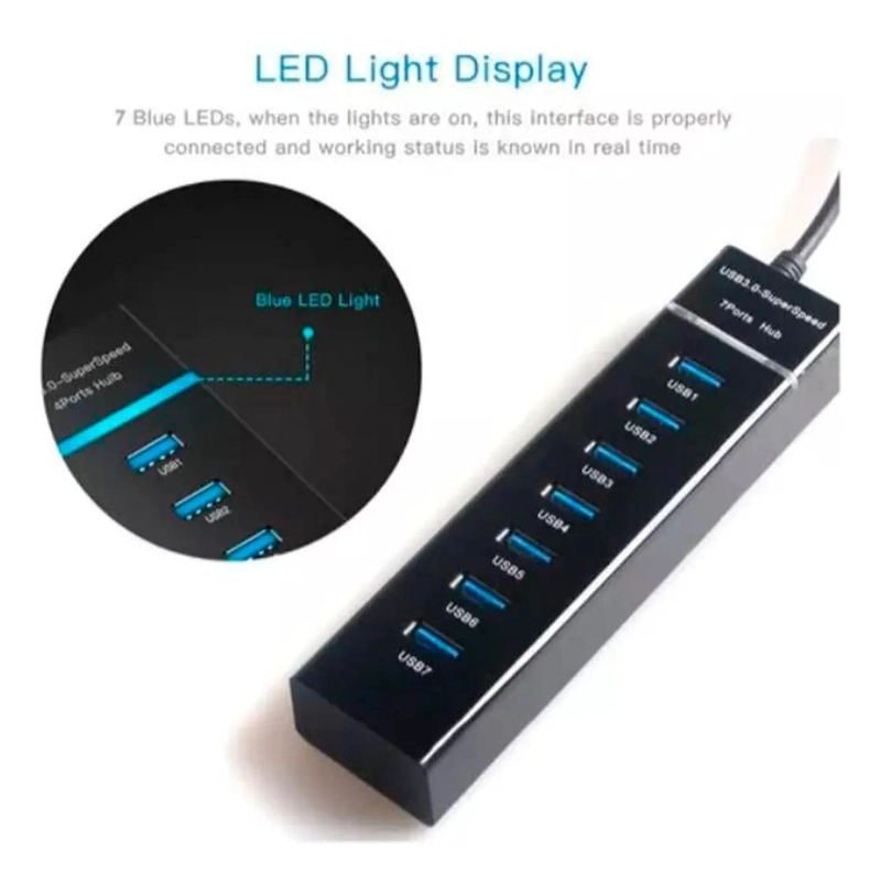 HUB USB TIPO C 3.0 CON 7 PUERTOS Y LUZ INDICADORA - 4