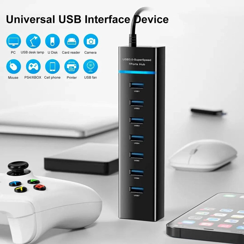 HUB USB TIPO C 3.0 CON 7 PUERTOS Y LUZ INDICADORA - 5