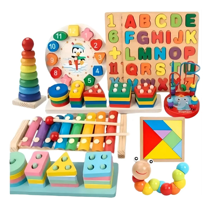 PACK DE 10 JUGUETES DIDACTICOS DE MADERA PARA NIÑOS - 1