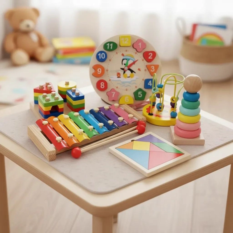 PACK DE 6 JUGUETES DIDACTICOS DE MADERA PARA APRENDIZAJE INFANTIL - 1