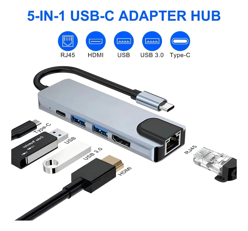 ADAPTADOR USB TIPO C 5 EN 1 CON HDMI Y LAN - 4