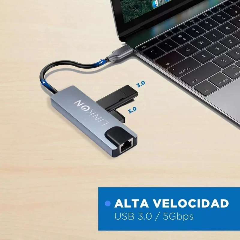 ADAPTADOR USB TIPO C 5 EN 1 CON HDMI Y LAN - 9