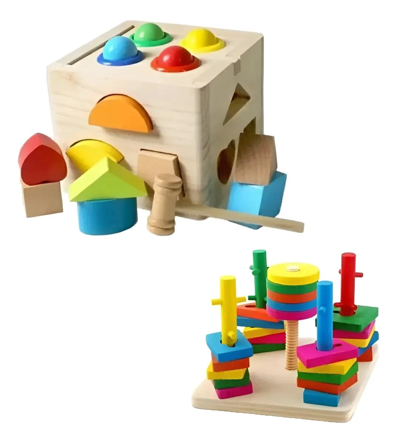 CUBO DIDACTICO DE MADERA PARA BEBE S CON FORMAS GEOME TRICAS - 1