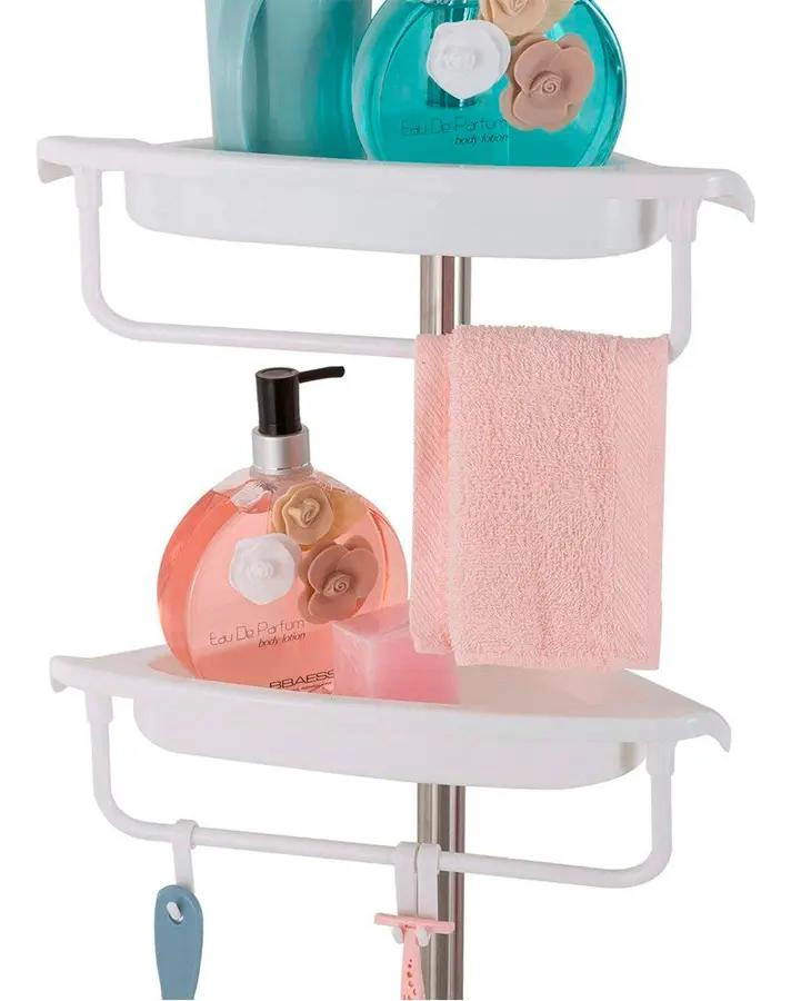 ESQUINERO DE BAÑO AJUSTABLE CON 4 ESTANTES Y TOALLERO - 2