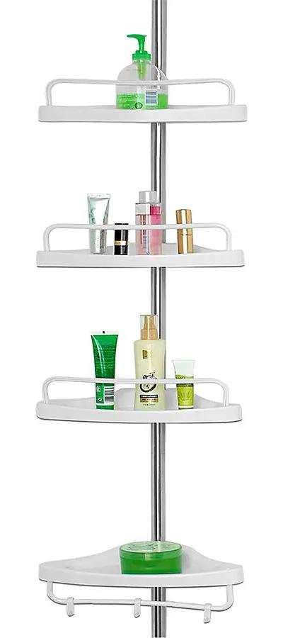 ESQUINERO DE BAÑO AJUSTABLE CON 4 ESTANTES Y TOALLERO - 3