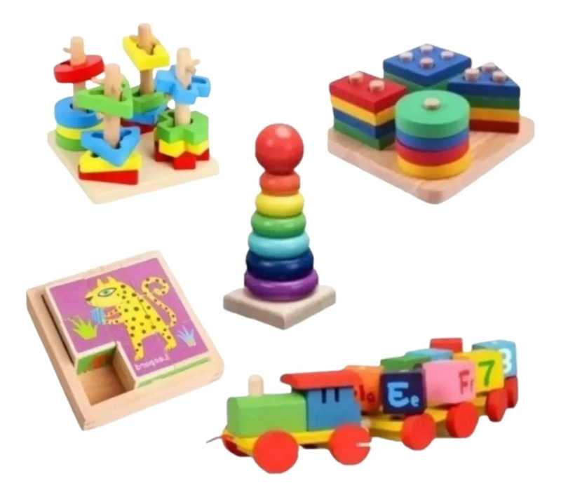 PACK DE 5 JUGUETES DIDACTICOS DE MADERA PARA NIÑOS - 1