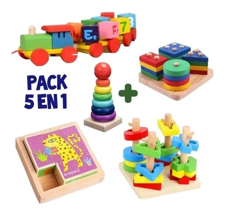 PACK DE 5 JUGUETES DIDACTICOS DE MADERA PARA NIÑOS - 2