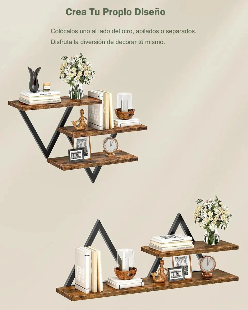 ESTANTES FLOTANTES TRIANGULARES PARA PARED, JUEGO DE 2, DECORATIVOS Y FUNCIONAL - 4