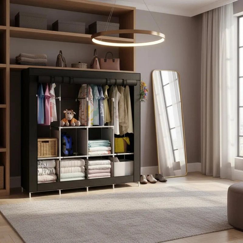 CLOSET ARMABLE GRANDE ORGANIZADOR NEGRO PARA ROPA Y ZAPATOS - 7